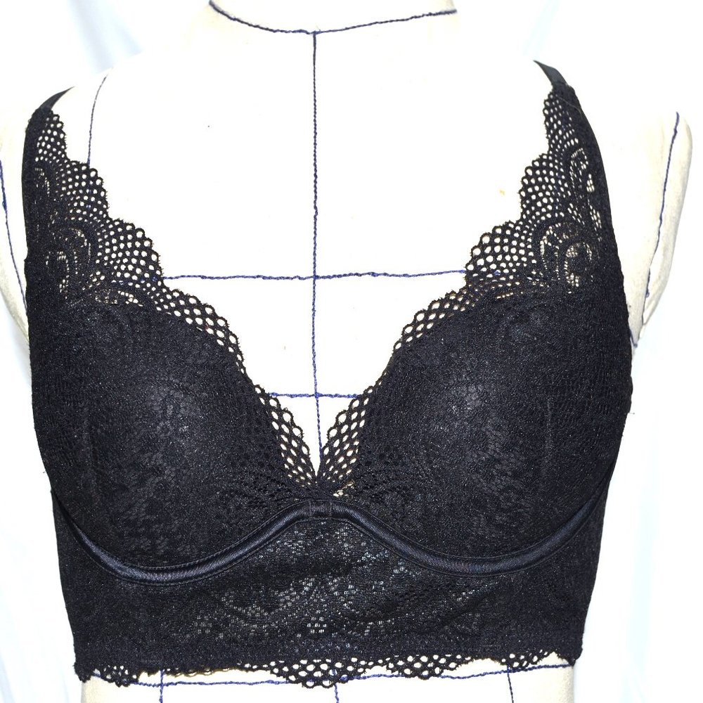 Ambrielle Black Plunge Push Up Bra Size 36B Black Lace Underwire Padding